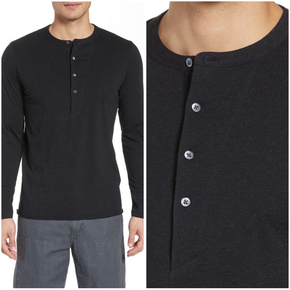 Billy Reid Men’s Gray Heather Louis J Placket Long Sleeve Henley Shirt